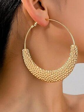 NEW Chunky Big Hoop Earrings Gold Metal Large Circle Statement Fashion